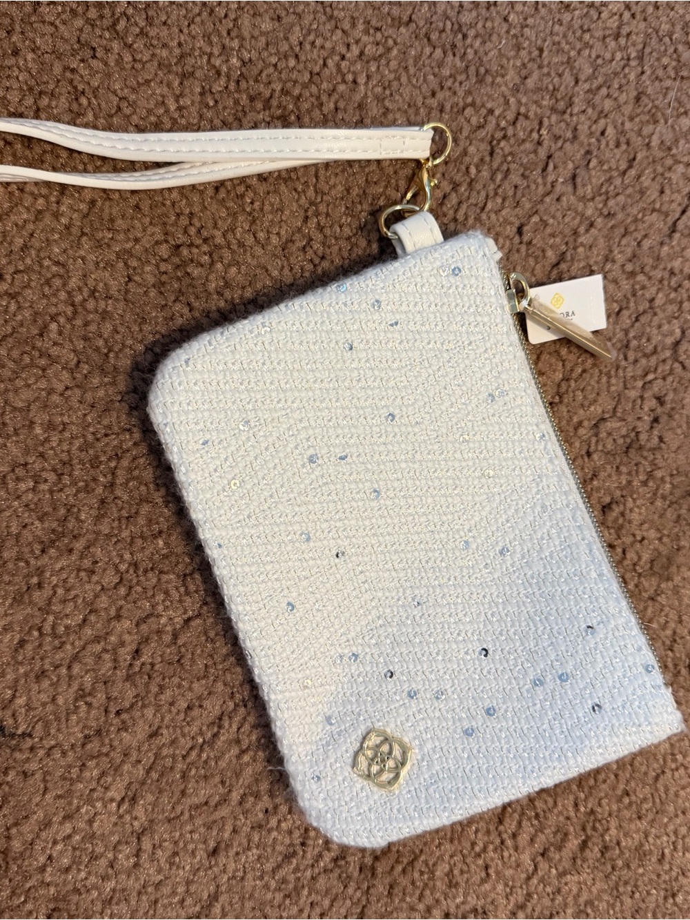 White Textured Wristlet with sequins